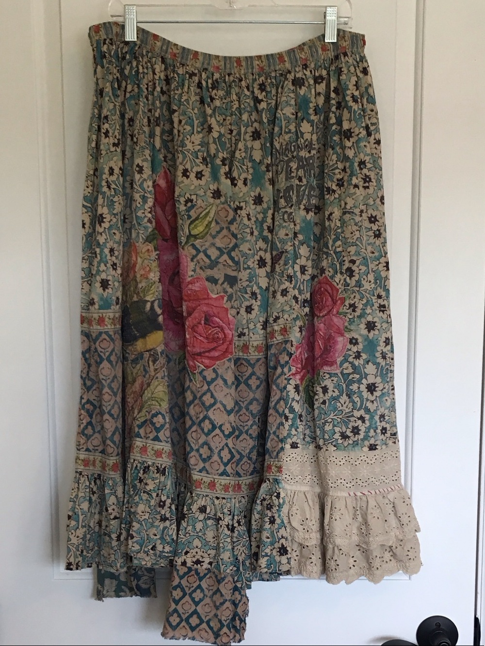 Magnolia Pearl Teal Floral Midi Skirt with Purple Drawstring - Picture 2 of 3